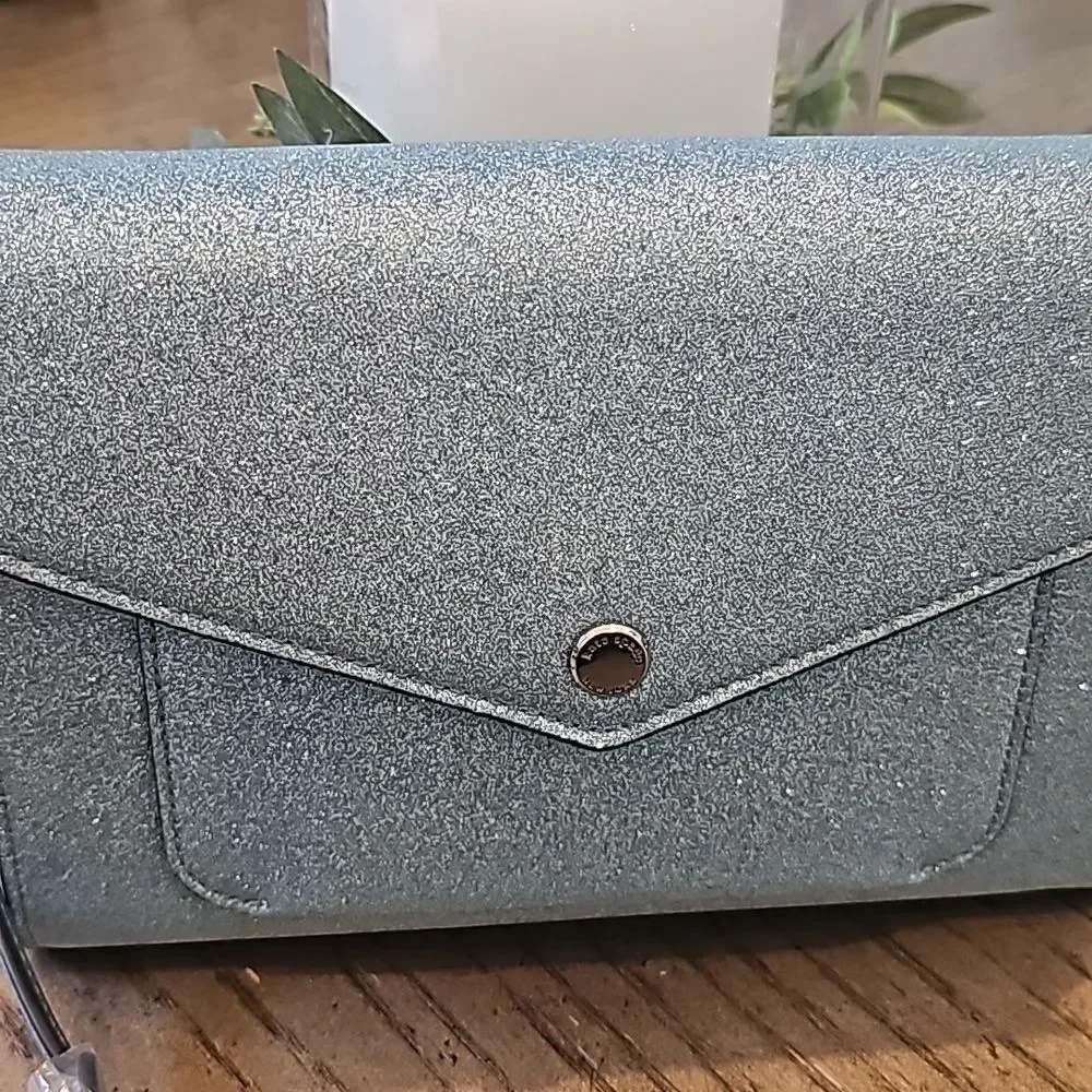 Kate Spade tinsel flap crossbody sparkly blue bag NWT